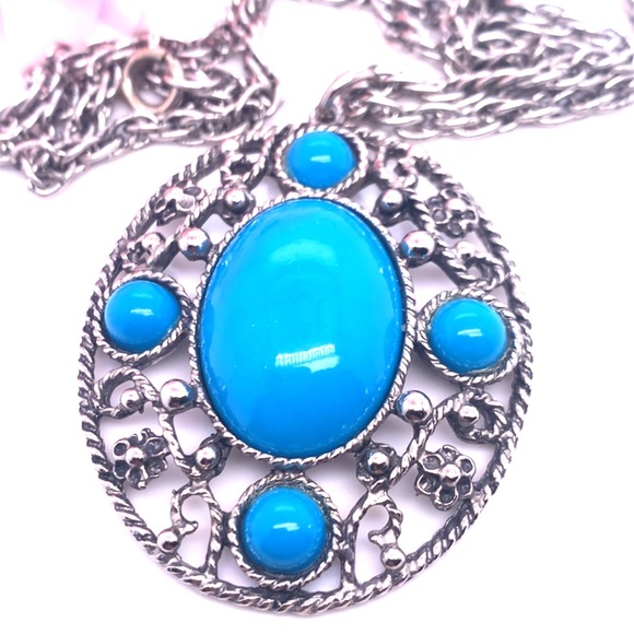 Faux Turquoise Pendant Necklace 24” - Picture 3 of 7
